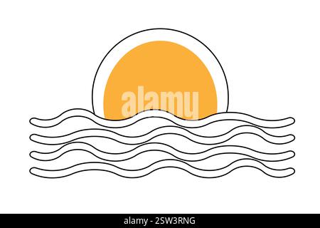 Continuous Sunset one line art drawing with outline vector illustration and minimalist design. Stock Vector