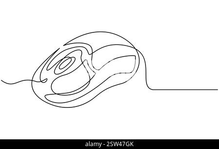 Drawn continuous one line art of computer mouse design Stock Vector
