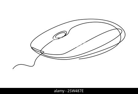 Drawn continuous one line art of computer mouse design Stock Vector