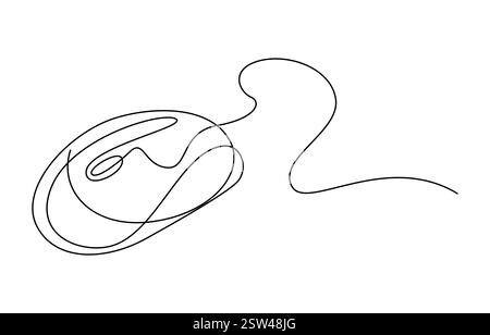 Drawn continuous one line art of computer mouse design Stock Vector