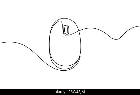 Drawn continuous one line art of computer mouse design Stock Vector