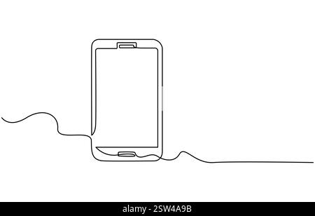 Continuous one line art drawing of smartphone Stock Vector