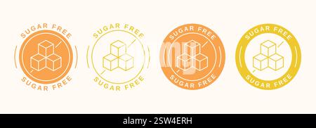 Set of sugar free labels in flat and line style. No sugar added signs. Vector illustration Stock Vector