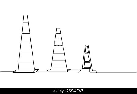continuous line vector illustration design traffic cone, Road cone continuous one line drawing vector illustration, Traffic cone safety sign Stock Vector