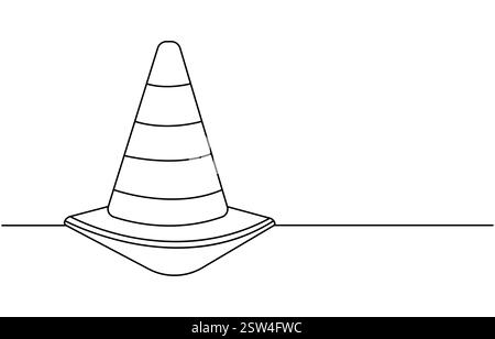 continuous line vector illustration design traffic cone, Road cone continuous one line drawing vector illustration, Traffic cone safety sign Stock Vector