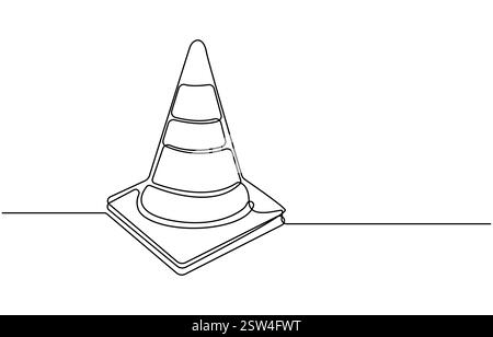 continuous line vector illustration design traffic cone, Road cone continuous one line drawing vector illustration, Traffic cone safety sign Stock Vector