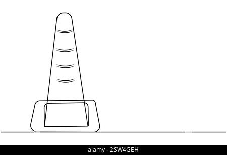 continuous line vector illustration design traffic cone, Road cone continuous one line drawing vector illustration, Traffic cone safety sign Stock Vector