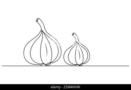 Garlic vector illustration, background. One line drawing art ...