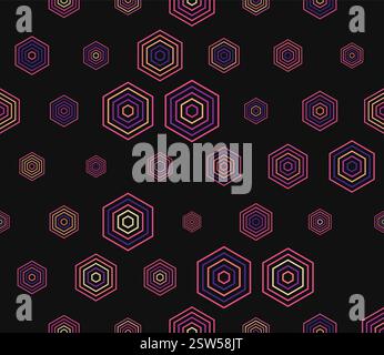 Tileable hexagon pattern. Multicolored geometric elements of varied size. Simple stacked hexagons. Large hexagon shapes. Tileable pattern. Stock Vector