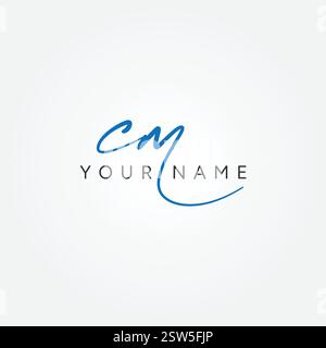 Handwritten Signature logo for Initial Letter CM - Vector Logo Template for Alphabet C and M Stock Vector