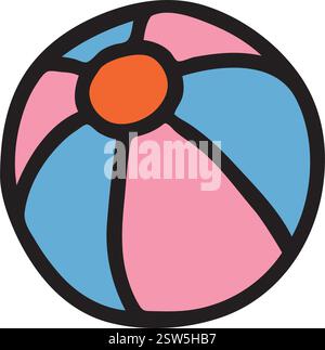 Doodle beach ball icon hand drawn with black line in freehand style and colored Stock Vector