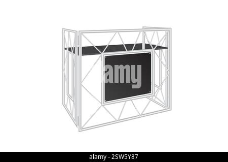 Aluminum diskjockey table or DJ-Booth with a black shelf to put DJ controllers on during parties. Drawn in industrial look in 3D in vector. Stock Vector