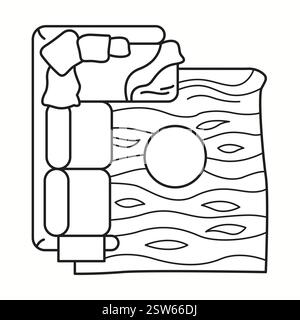 Vector illustration of a corner sofa with a decorative carpet, seen from the top. Ideal for interior design layouts, home planning, and architecture v Stock Vector