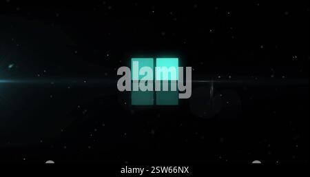 Image of green squares and data processing over dark background Stock Photo