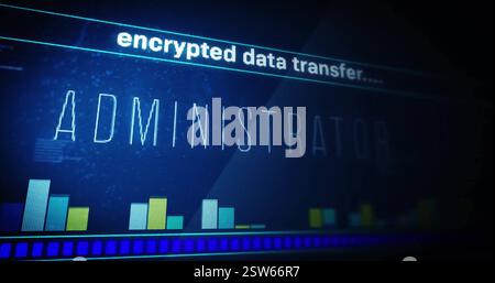 Image of text and data processing over dark background Stock Photo