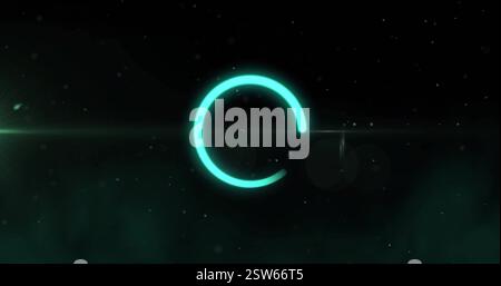 Image of green neon circle and data processing over dark background Stock Photo