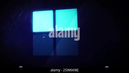 Image of blue squares loading and data processing over dark background Stock Photo