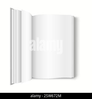 3D realistic mockup of an open book with blank pages and a soft cover, designed for book design previews. Stock Vector