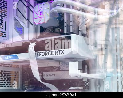 Paris,France-31.01.2025 A cutting-edge gaming PC displays a powerful graphics card and intricate cooling system, highlighting its impressive performan Stock Photo