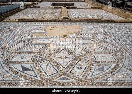 Roman floor mosaics at the Roman City of Italica, Santiponce, Seville, Spain. Stock Photo