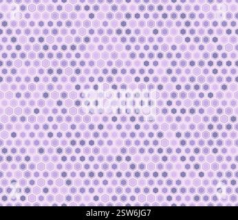 Honeycomb mosaic hexagons background. Rounded hexagons mosaic cells with padding and inner solid cells. Purple color tones. Hexagon shapes. Stock Vector