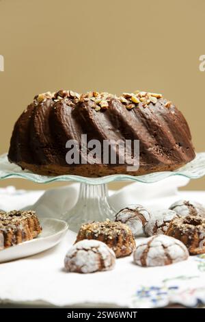 Delicious classic chocolate almond kouglof Stock Photo
