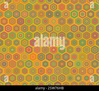 Geometric background. Rounded stacked hexagons mosaic pattern. Hexagon pattern. Multiple tones color palette. Seamless pattern. Stock Vector