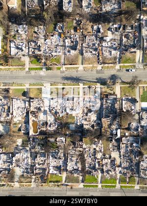 An aerial view of homes burned during the Eaton Canyon fire, Wednesday ...