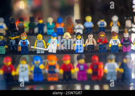 Lego Minifigues on display in a shop Stock Photo