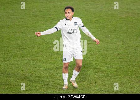 Matthew Sorinola of Plymouth Argyle has a shot during the Sky Bet