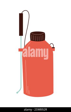 Garden sprayer with a telescopic handle in red color isolated on a white background, vector illustration. Vector illustration Stock Vector