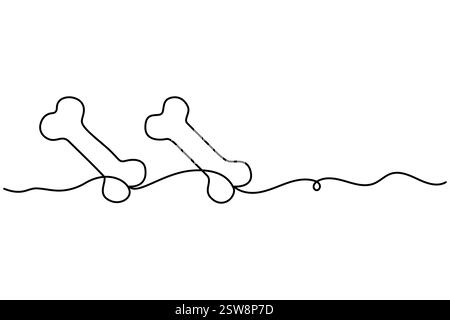 Continuous dog bone one line drawing of outline vector illustration Stock Vector