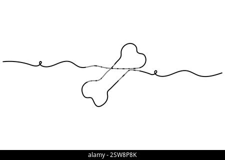 Continuous dog bone one line drawing of outline vector illustration Stock Vector