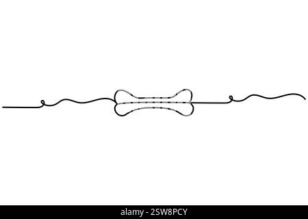 Continuous dog bone one line drawing of outline vector illustration Stock Vector