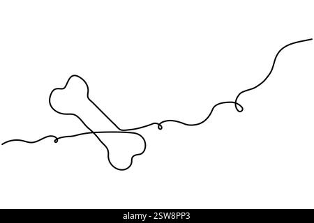 Continuous dog bone one line drawing of outline vector illustration Stock Vector