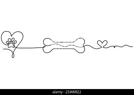 Continuous dog bone one line drawing of outline vector illustration Stock Vector