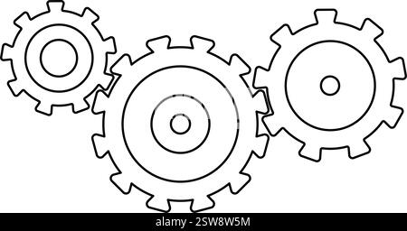 Group of cogwheels outline icon symbol working together symbolizing teamwork Stock Vector