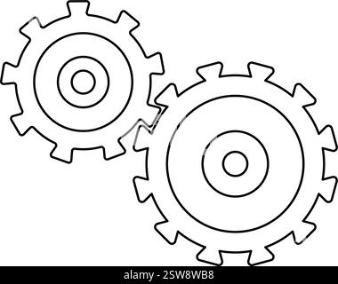 outline Icon symbol of Interlocking gears symbolizing teamwork vector illustration Stock Vector