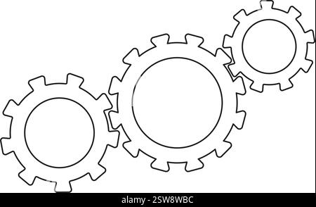 Group of three cogwheels outline icon symbol working together symbolizing teamwork Stock Vector