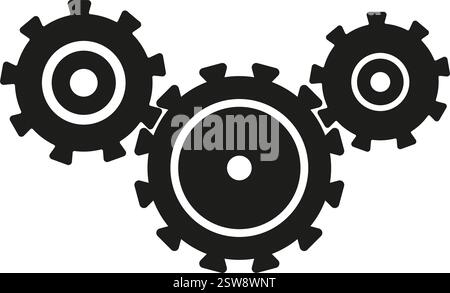 Three cogwheels icon symbol working together symbolizing teamwork Stock Vector