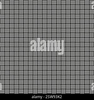 Woven texture pattern. Black geometric background. Interlaced square design. Vector seamless grid. Stock Vector
