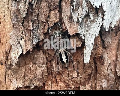 Superb Jumping Spider (Sandalodes superbus), Arachnida, Toohey Forest Park, Nathan, QLD, AU Stock Photo