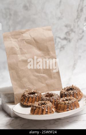 Crumpled brown blank paper and homemade sweets, baking recipe book template Stock Photo