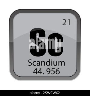 Sc 21 detail. Scandium 44.956 text. Vector periodic tile. Gray chemical label. Stock Vector