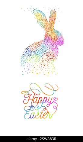 Happy Easter. Colored Bunny. hand drawn. Not AI, Vector illustration Stock Vector