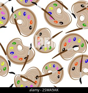 Vector Paintbrush and Paints Icon Seamless Pattern on White Background Stock Vector