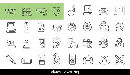Games Icons Set Stock Vector