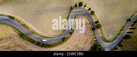 Winding road through the rolling hills of Tuscany, Italy, capturing the essence of serene travel Stock Photo