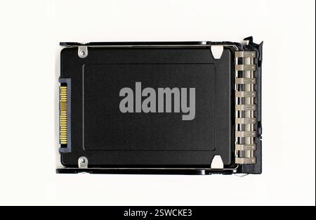 Solid state drive SSD data storage device computer components white background. Stock Photo