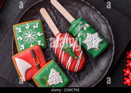 Natural popsicle ice cream on a stick in the style and colors of Christmas Stock Photo